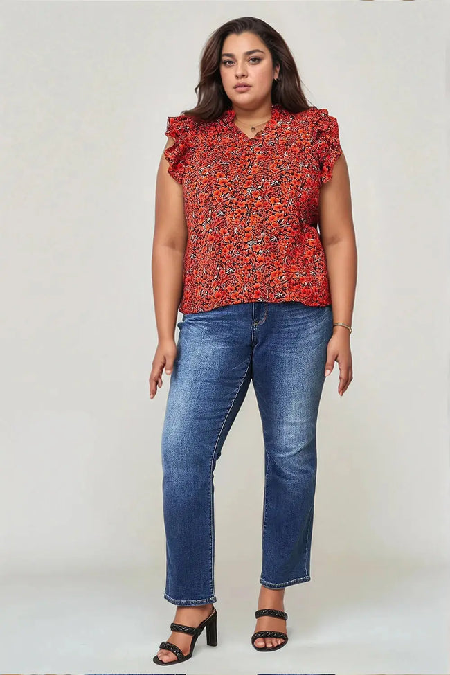Double Take Floral Flutter Sleeve Notched Neck Blouse  Style Ratio
