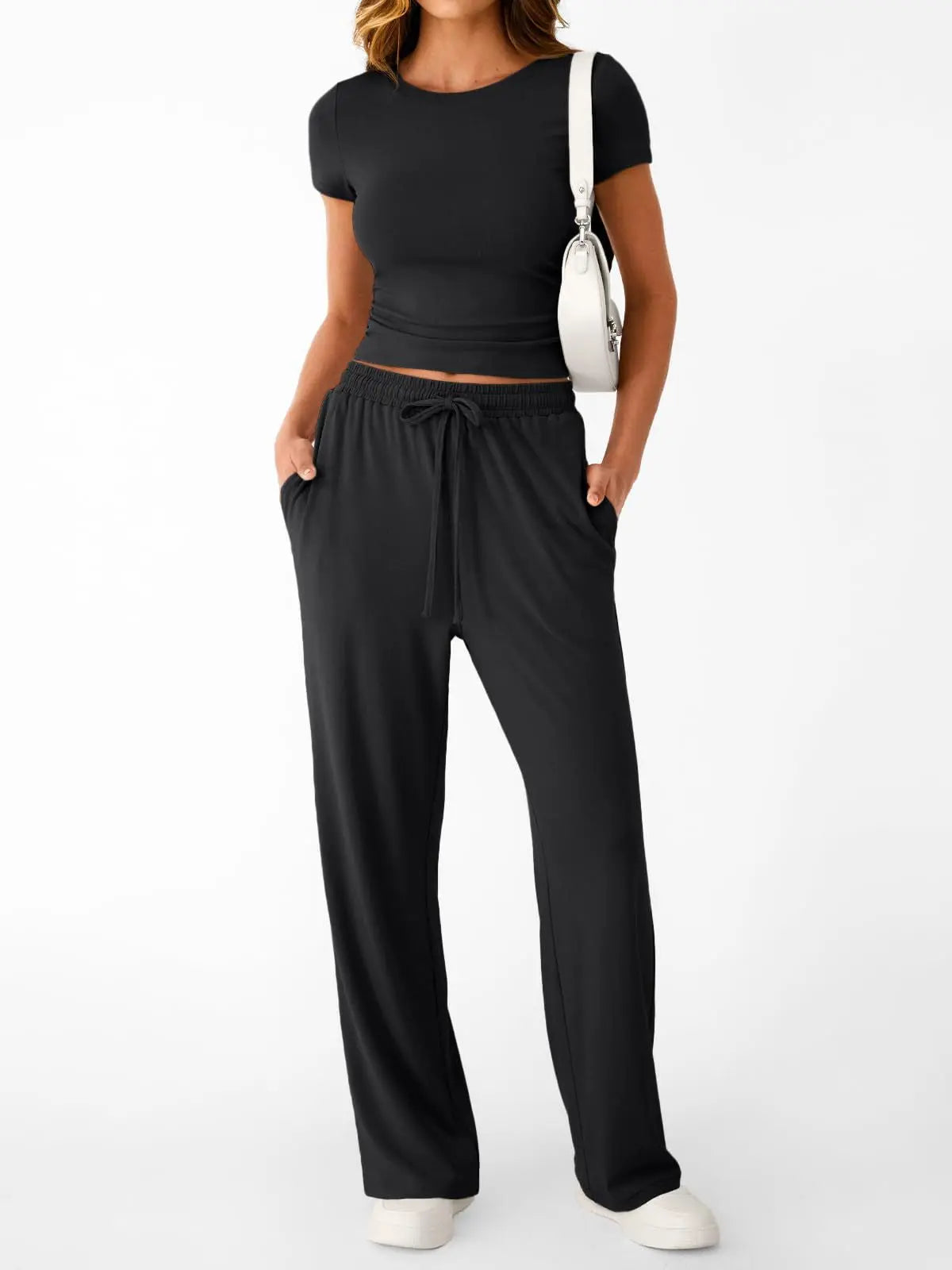Round Neck Short Sleeve Shirt and Pants Loungewear  Style Ratio