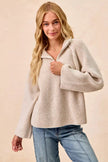 BiBi Two Tone Rib Textured Knit Collared Top with Zip Up  Style Ratio