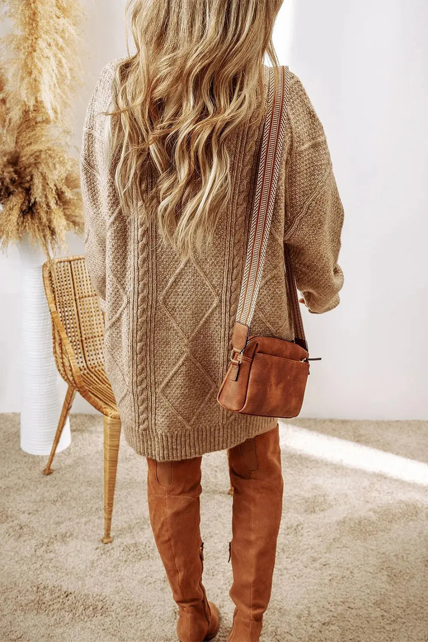 Cable-Knit Round Neck Sweater Dress  Style Ratio