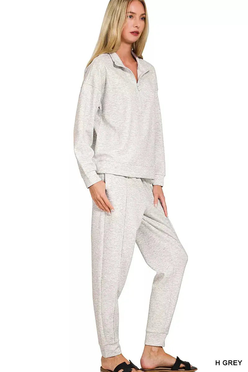 Zenana Scuba Half Zip Pullover and Jogger Set  Style Ratio