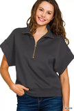 Zenana Full Size Scuba High Neck Half Zip Short Sleeve Sweatshirt  Style Ratio