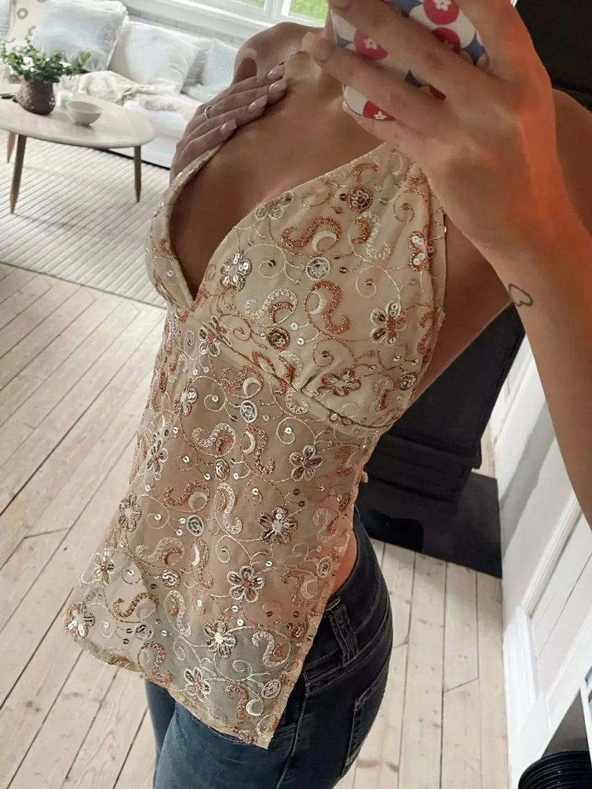 Sequin Embellished Halter Neck Cami  Style Ratio