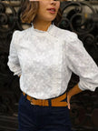 Floral Embroidered Ruffle Trim Top  Style Ratio