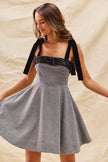 SO ME Houndstooth Fit Flare Mini Dress with Shoulder Tie  Style Ratio