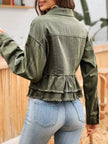 Ruffle Raw Hem Denim Jacket  Style Ratio