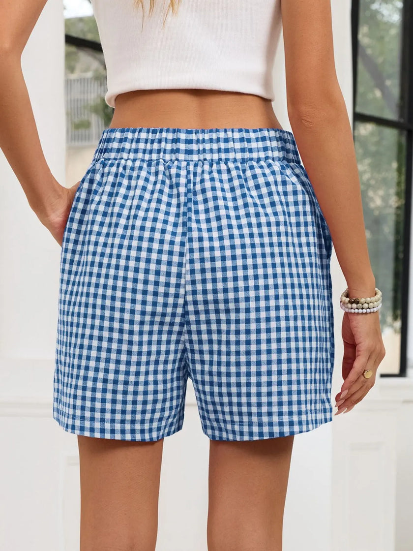 Gingham Elastic Waist Casual Shorts  Style Ratio