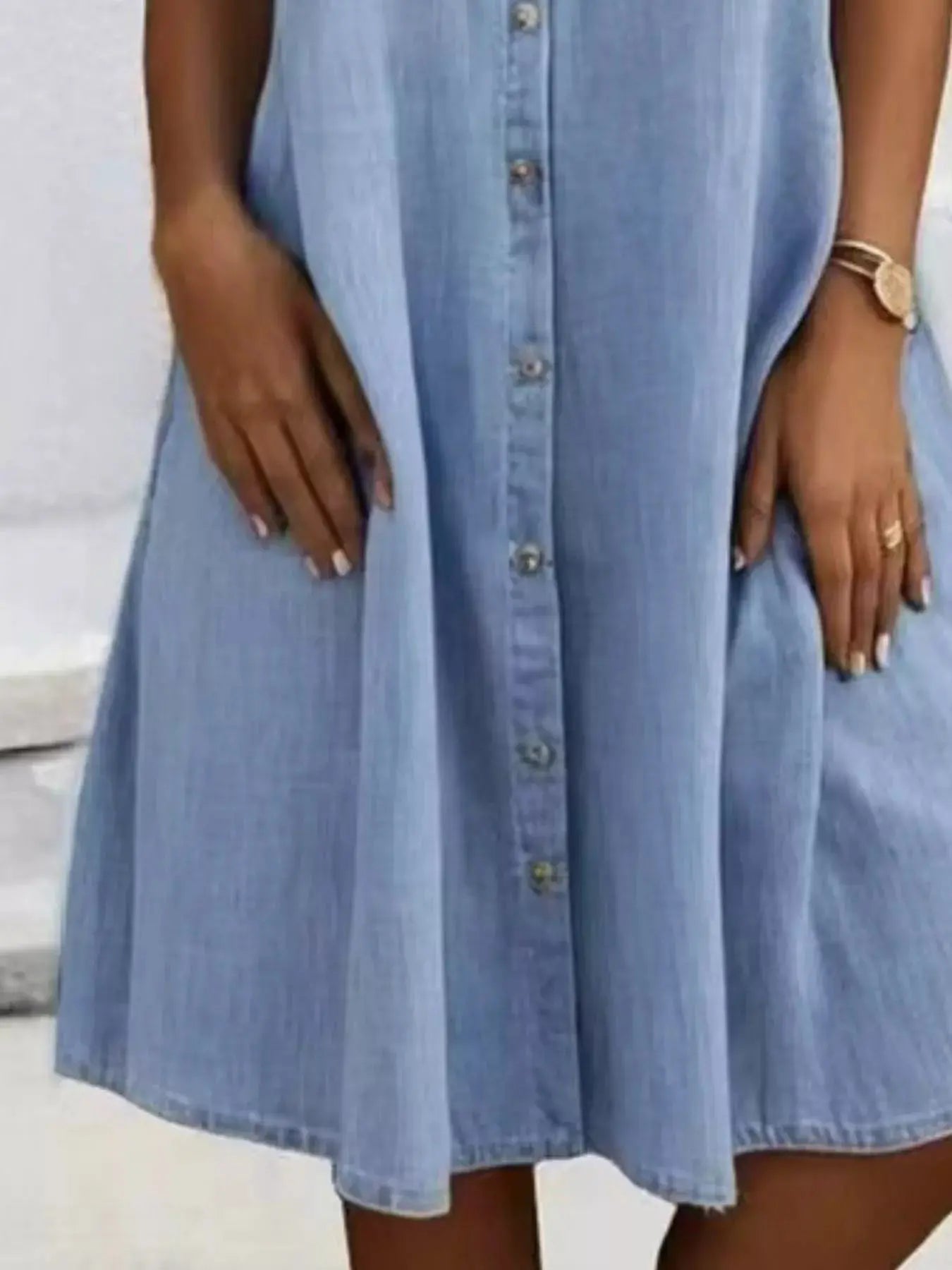 Full Size Button-Front Short Sleeve Denim Dress  Style Ratio