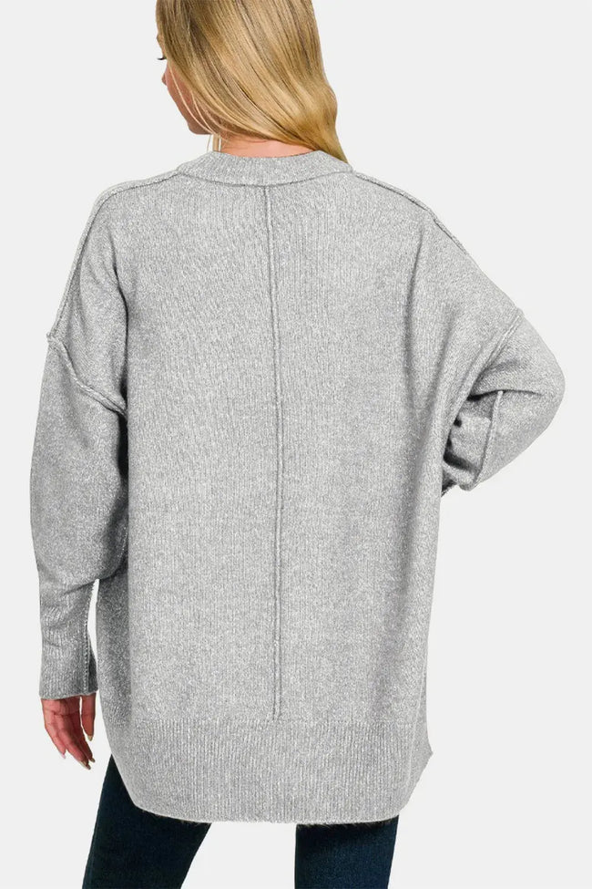 Zenana High-Low Hem Drop Shoulder Sweater  Style Ratio