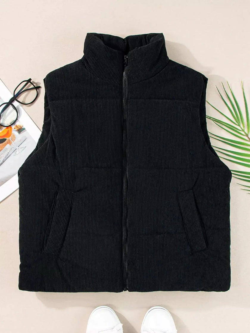 Corduroy Zip Up Vest Coat  Style Ratio