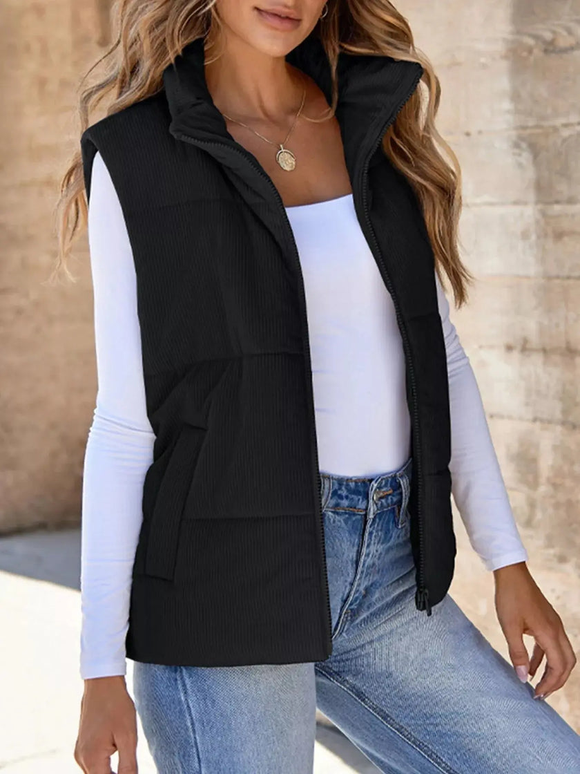 Corduroy Zip Up Vest Coat  Style Ratio