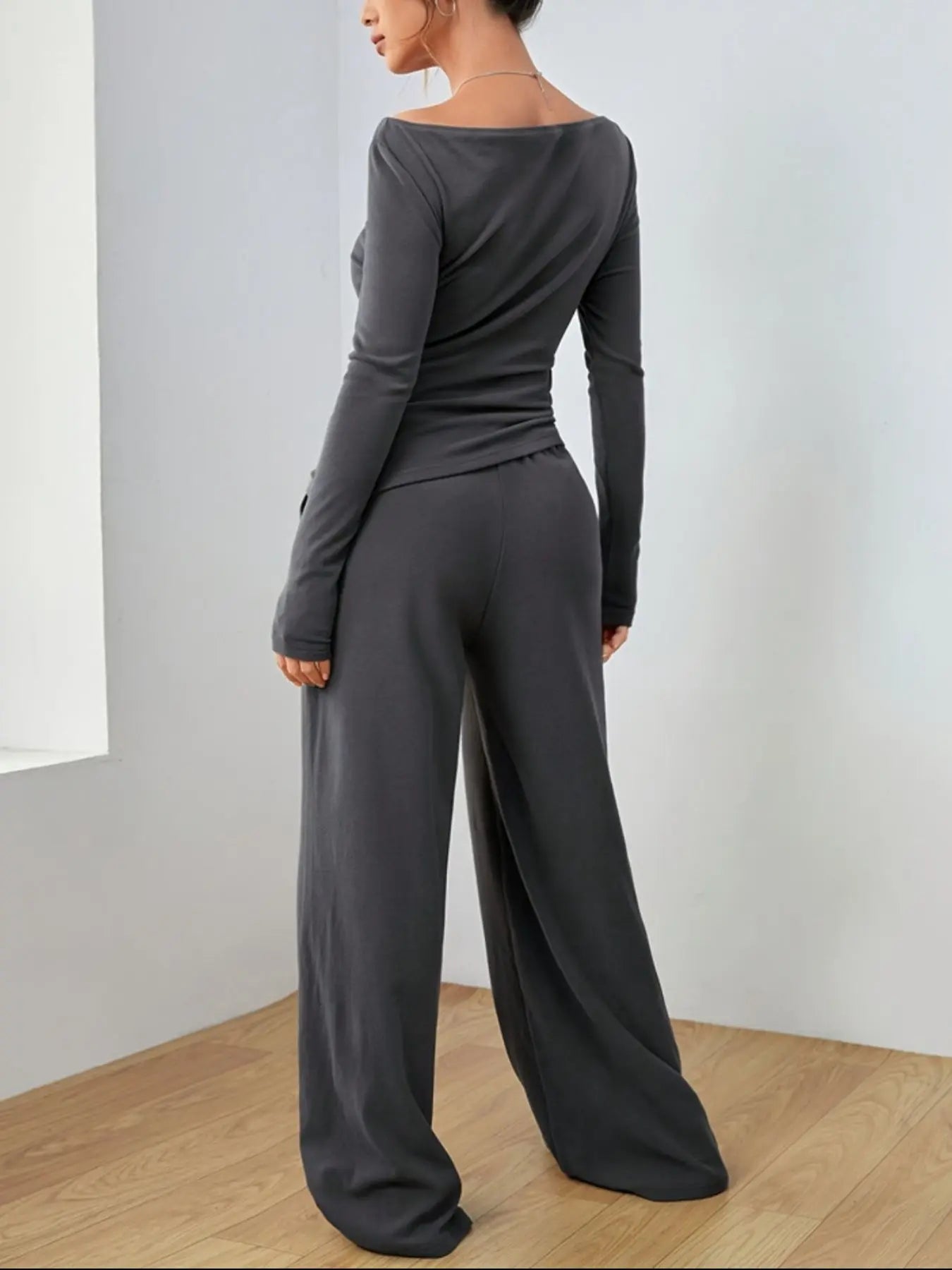 Casual Long Sleeve Top & Wide Leg Pants Set  Style Ratio