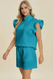 Double Take Full Size Texture Flounce Sleeve Top and Shorts Set  Style Ratio