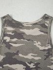 Camouflage Print Ribbed Knit Round Neck Tank Top  Style Ratio