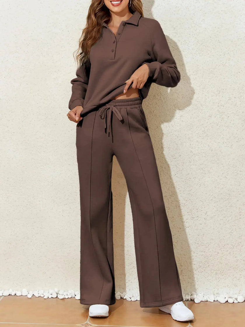 Collared Sweatshirt and High Waist Pants Active Set  Style Ratio