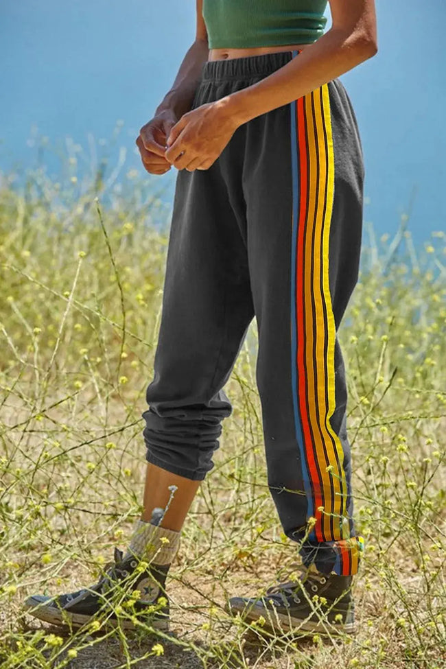 Contrast Striped Elastic Waist Active Pants  Style Ratio