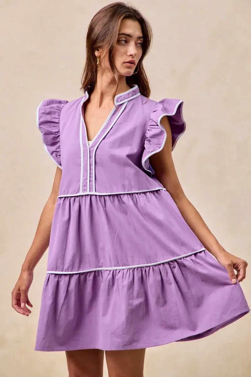 BiBi Gameday Theme Contrast Binding Ruffled Dress  Style Ratio