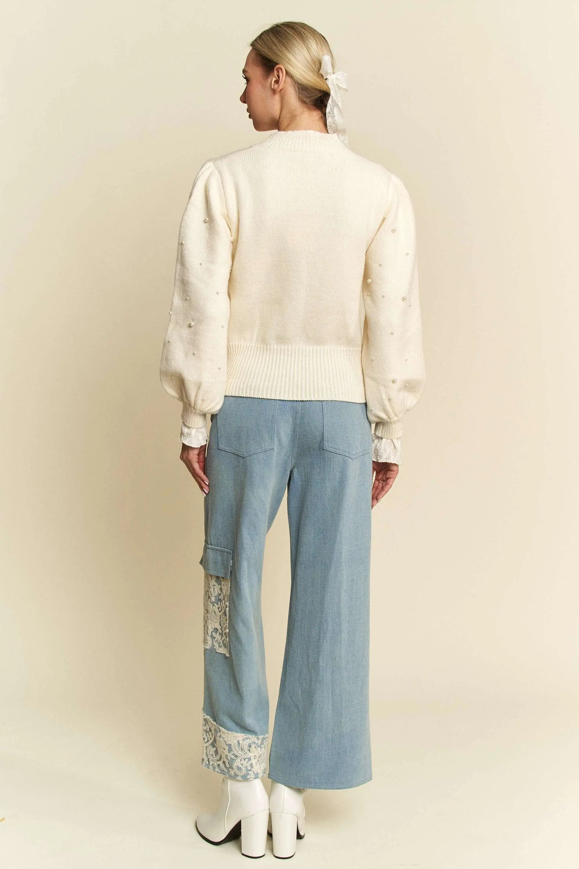 Davi & Dani Lace Applique Wide Leg Jeans  Style Ratio