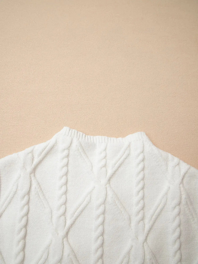 Pearled Mock Neck Textured Knit Sweater  Style Ratio