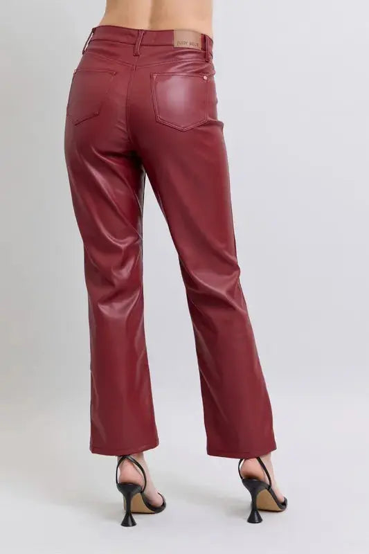 Judy Blue Full Size High Waist Tummy Control Faux Leather Straight Pants  Style Ratio