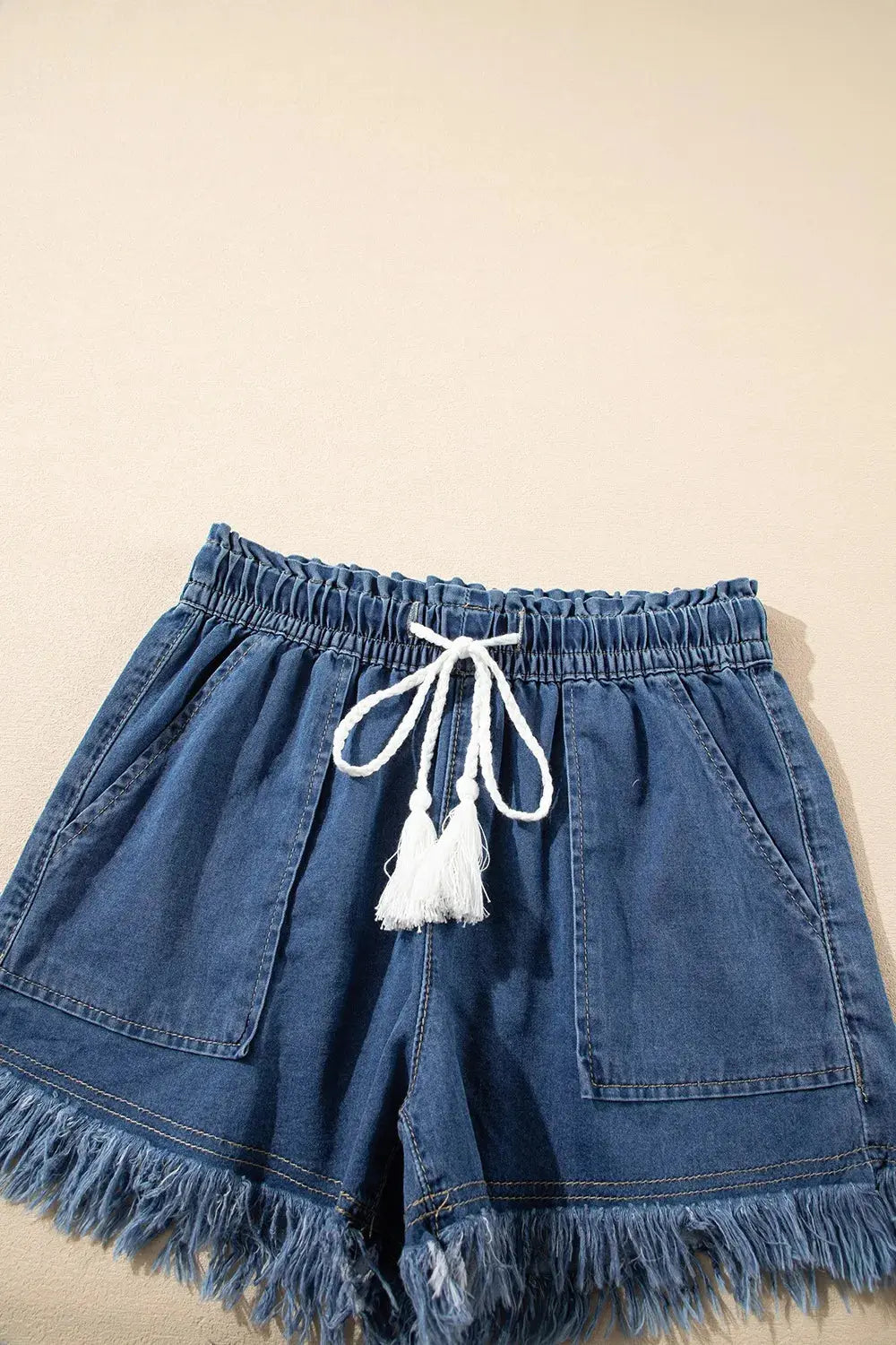 Raw Hem Drawstring High Waist Denim Shorts with Pockets  Style Ratio