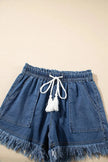 Raw Hem Drawstring High Waist Denim Shorts with Pockets  Style Ratio
