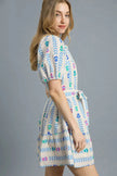Umgee Printed Tie Waist Puff Short Sleeve Mini Dress  Style Ratio