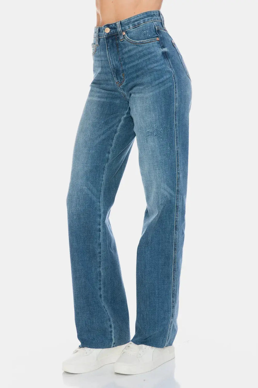 Judy Blue Full Size Tummy Control Cut Raw Hem Straight Jeans  Style Ratio