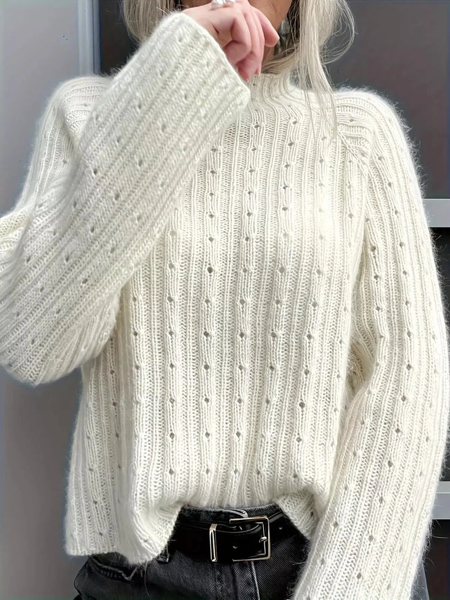 Mock Neck Eyelet Knit Top  Style Ratio