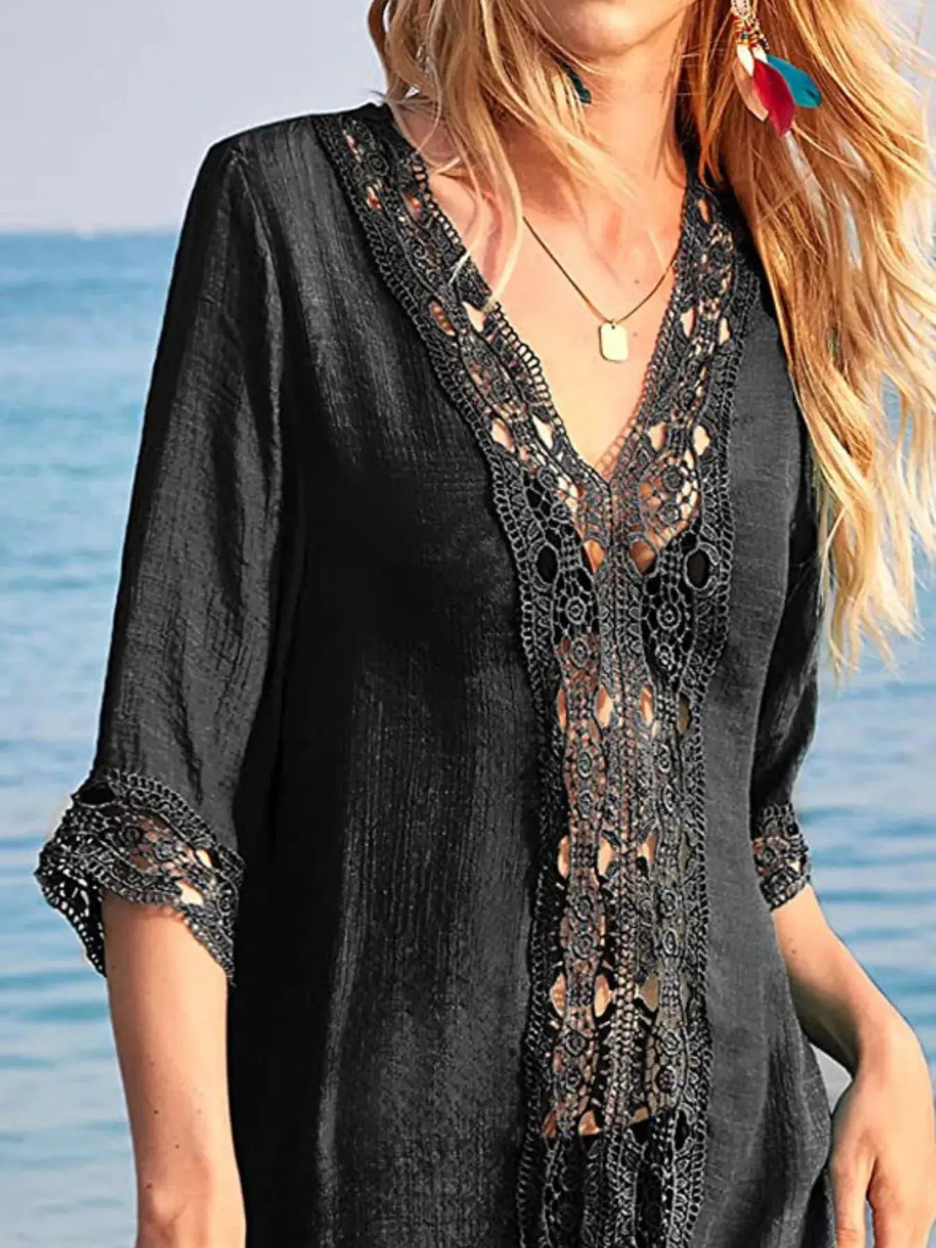 Lace Trim V-Neck Cover-Up  Style Ratio