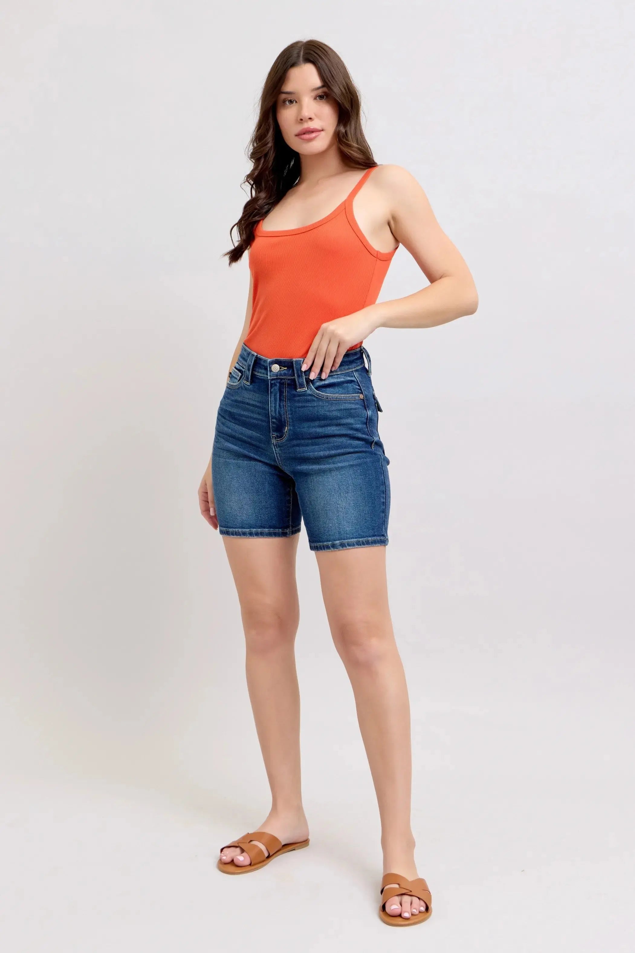 Judy Blue Full Size High Waist Bermudas Jeans W/ Back Flap Pockets  Style Ratio