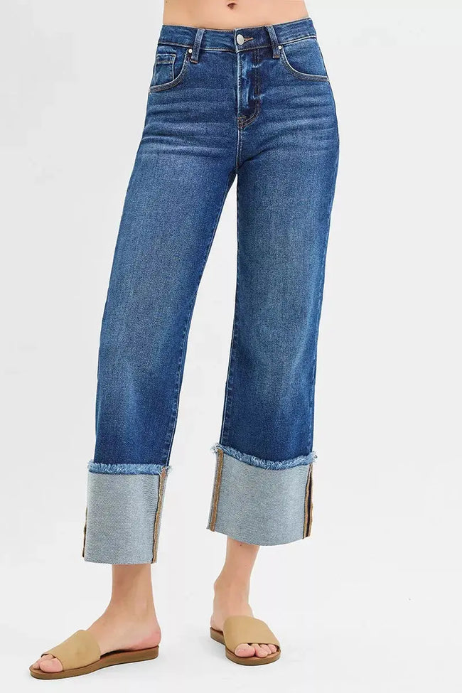RISEN Full Size Mid Rise Wide Cuffed Jeans  Style Ratio