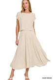 Zenana Woven Crinkle Gauze Crop Tee and Skirt Set  Style Ratio