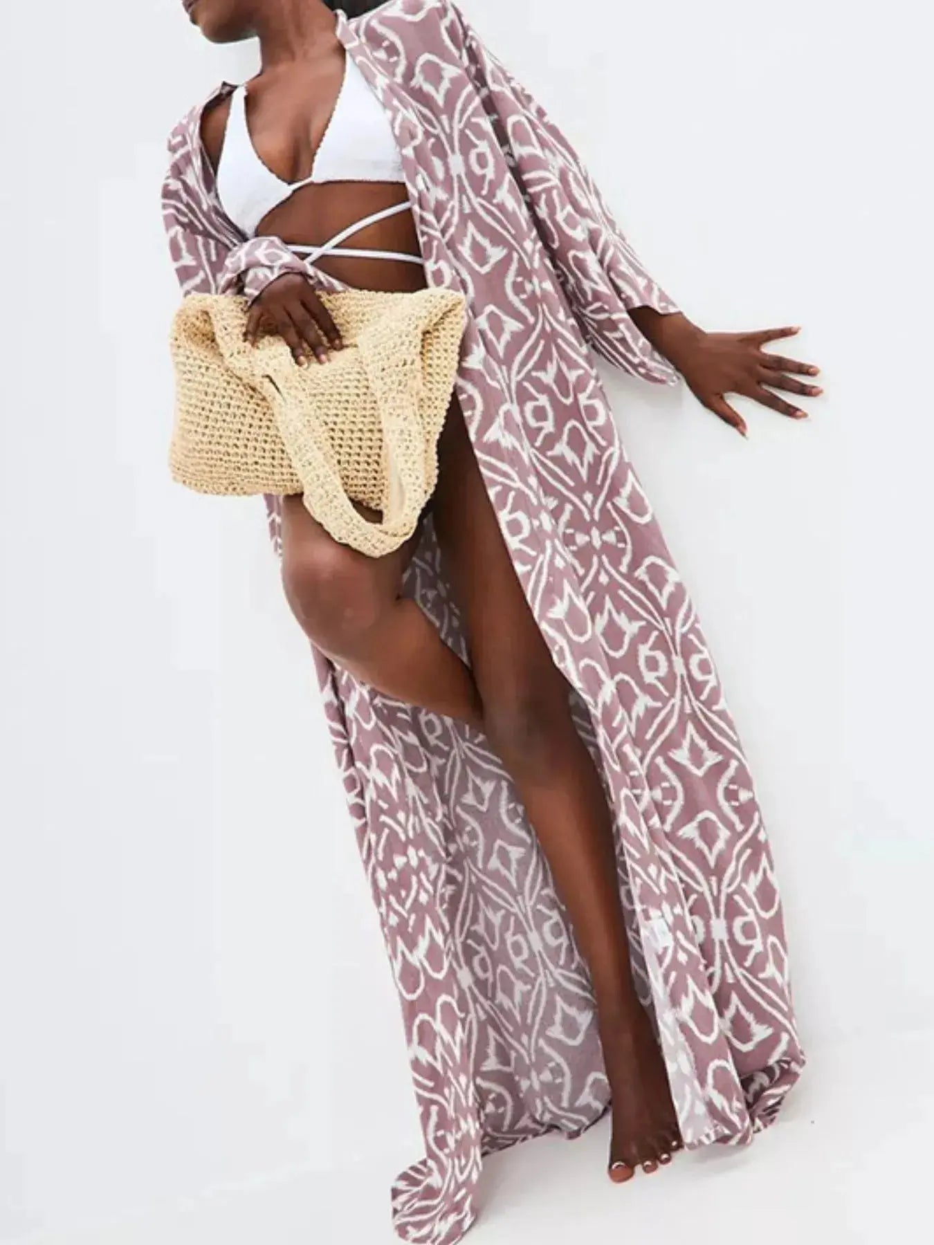 Geometric Print Surplice Beach Cover Up  Style Ratio