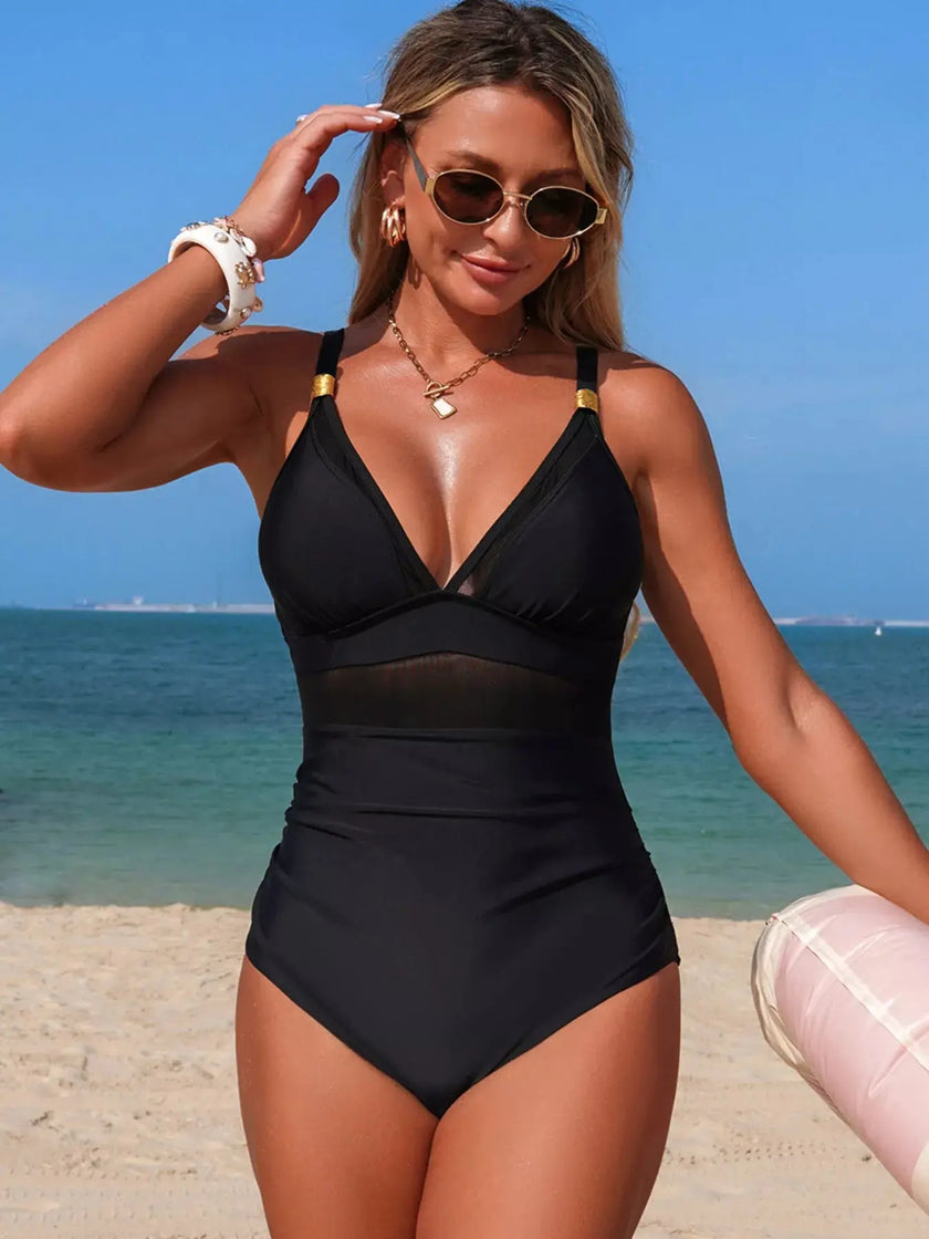 Mesh Panel One-Piece Swimsuit  Style Ratio