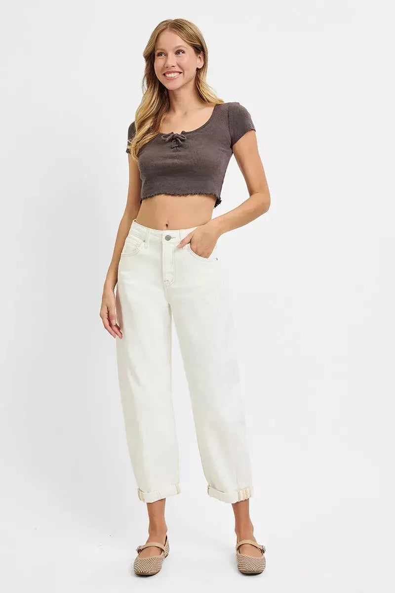 RISEN Full Size High Rise Barrel Cropped Jeans  Style Ratio