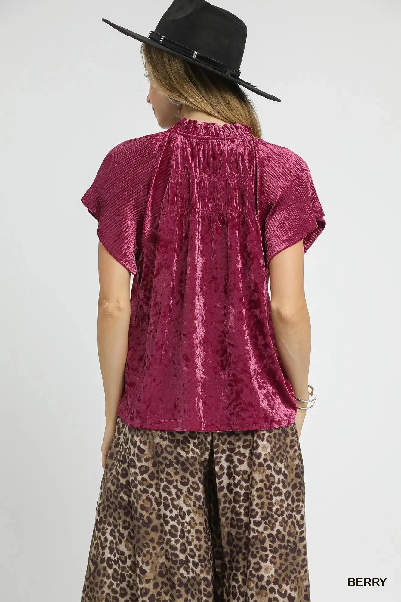 Umgee Crushed Velvet Pleated Blouse  Style Ratio