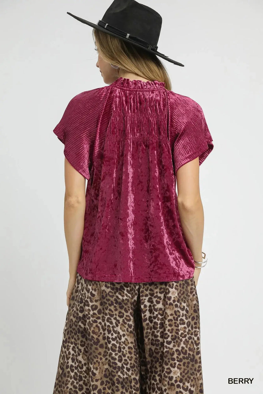 Umgee Crushed Velvet Pleated Blouse  Style Ratio