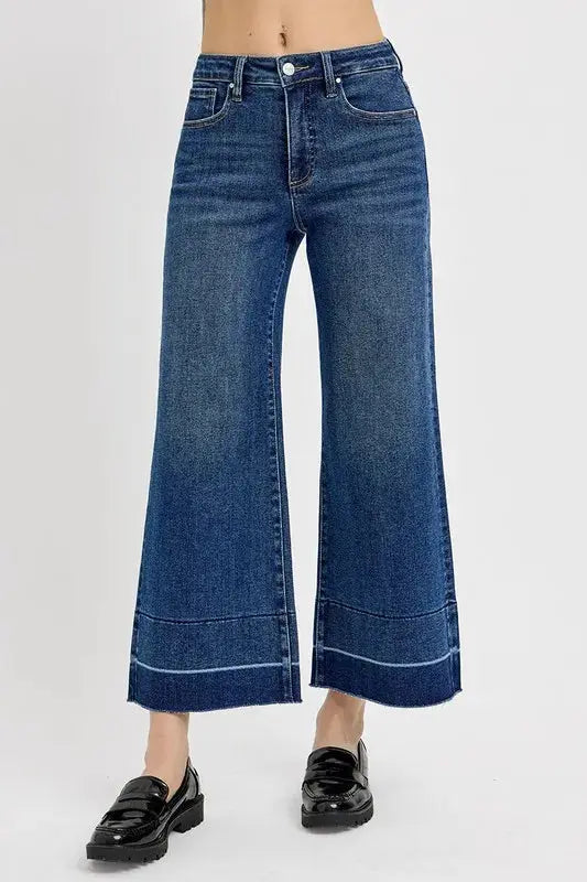 RISEN Tummy Control High Rise Crop Wide Hem Jeans  Style Ratio