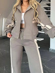 Full Size Contrast Stripe Zip Up Jacket and Pants Set  Style Ratio