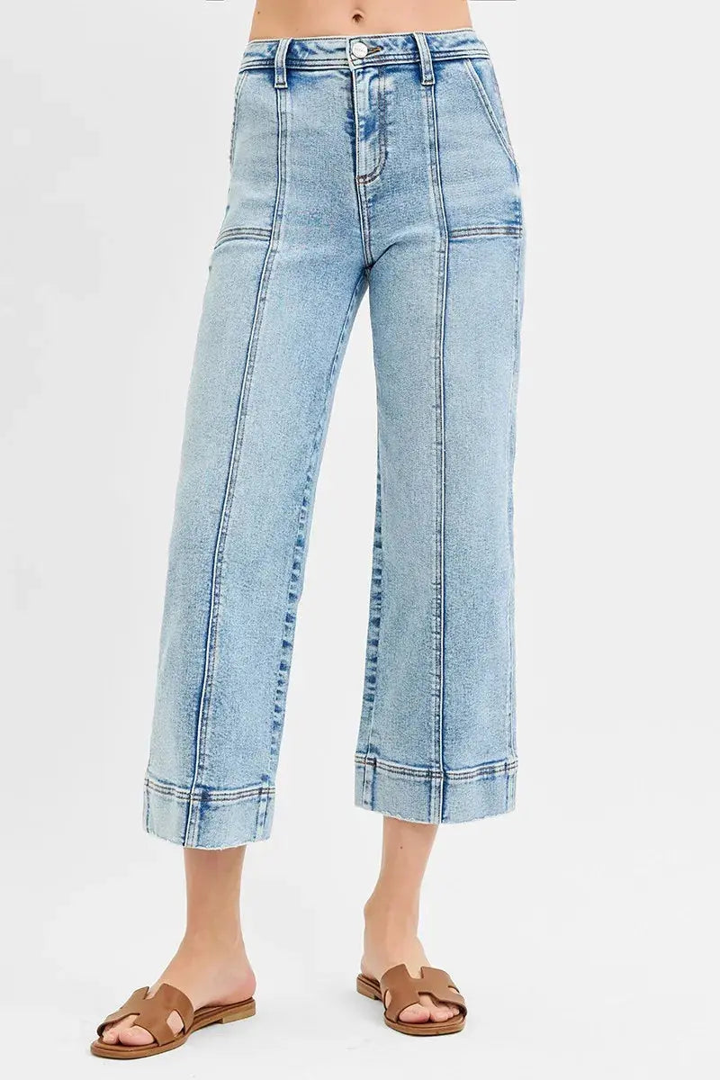 RISEN High Rise Crop Wide Front Seam Detailed Jeans  Style Ratio