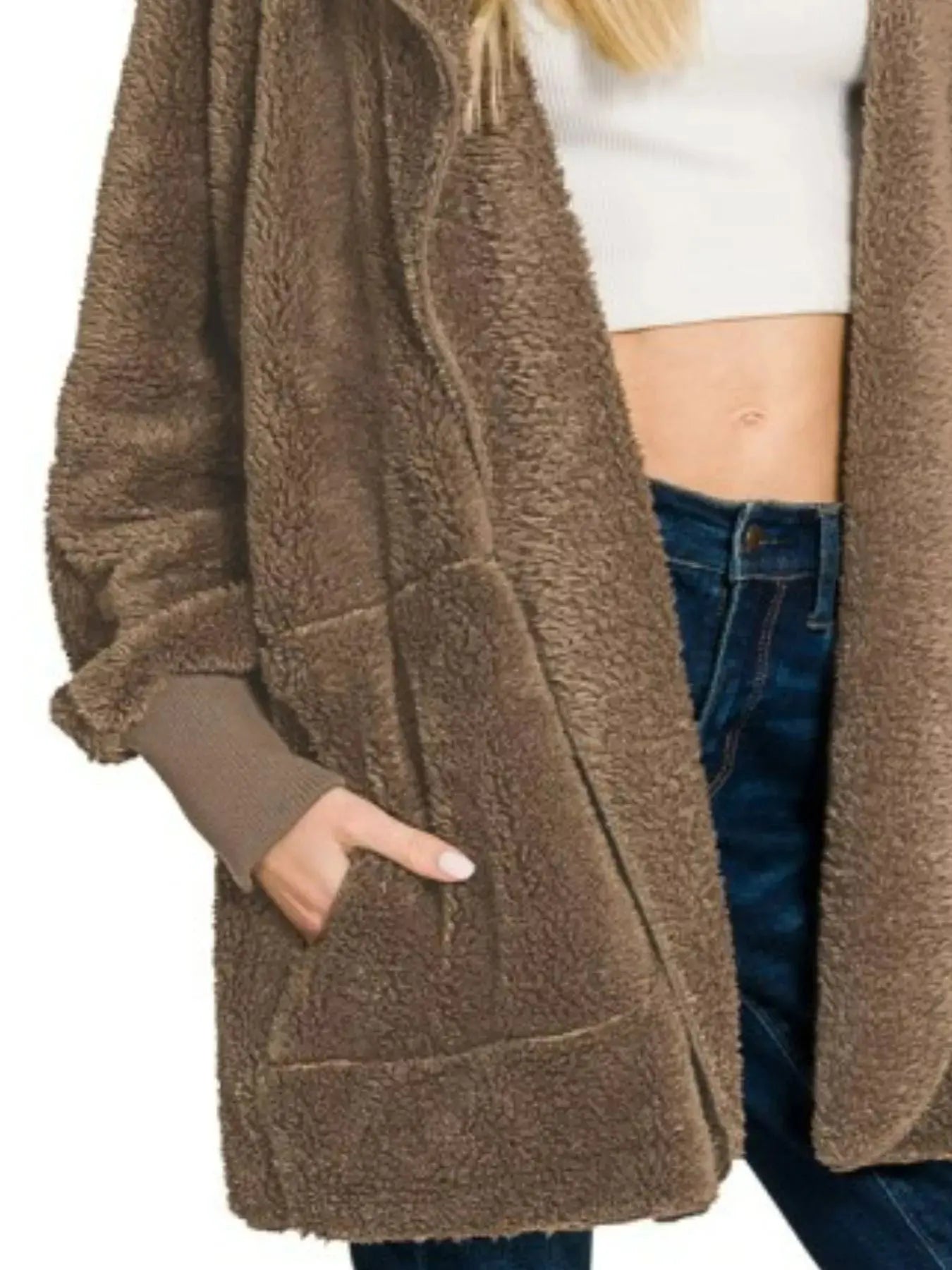 Zenana Hooded Faux Fur Jacket with Pockets  Style Ratio