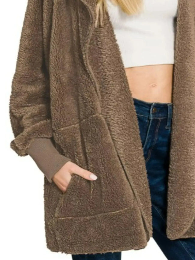 Zenana Hooded Faux Fur Jacket with Pockets  Style Ratio