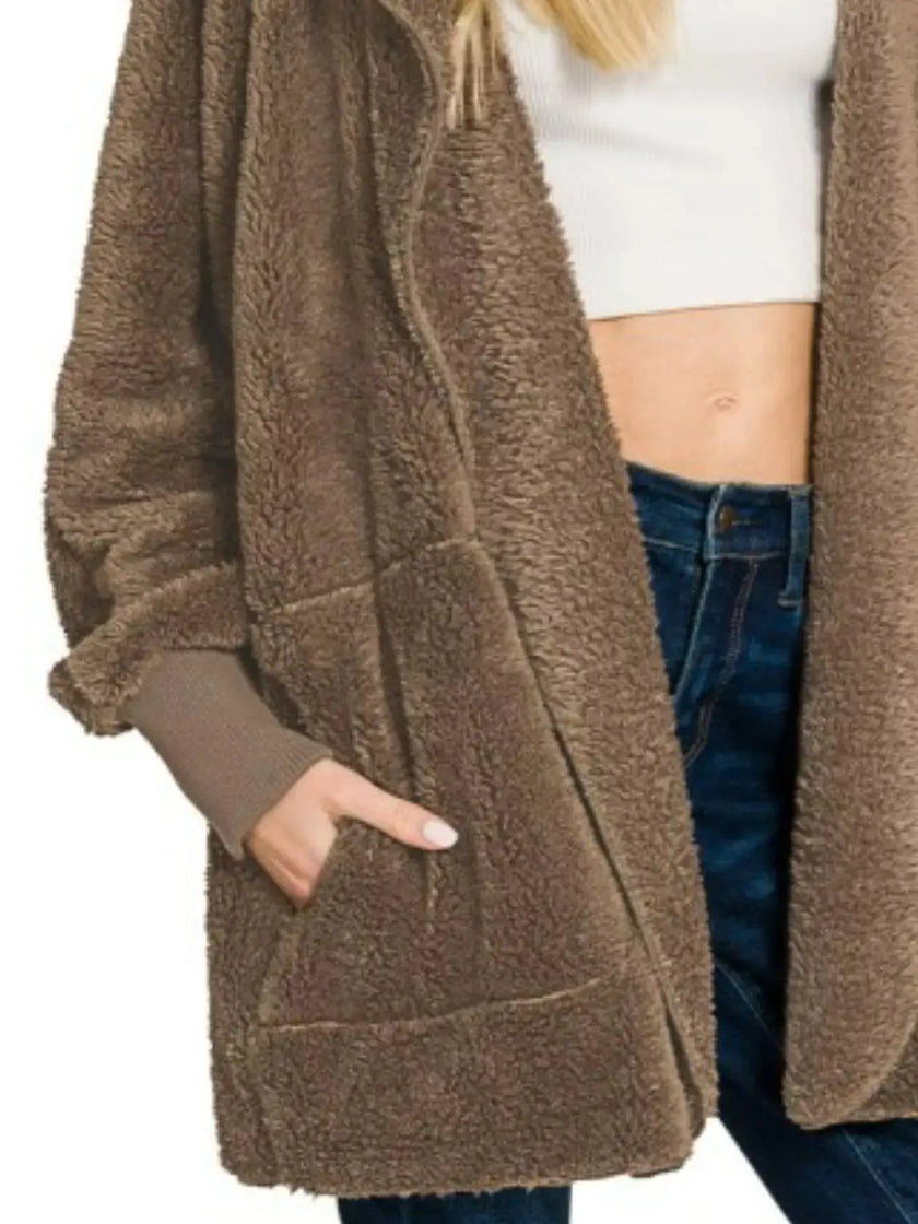 Zenana Hooded Faux Fur Jacket with Pockets  Style Ratio