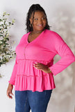 Double Take Half Button Long Sleeve Ruffle Hem Blouse  Style Ratio