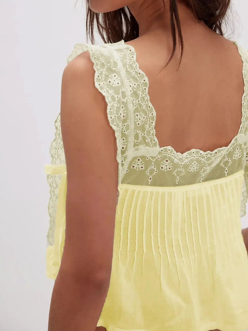 Lace-Trimmed Eyelet Square Neck Top  Style Ratio