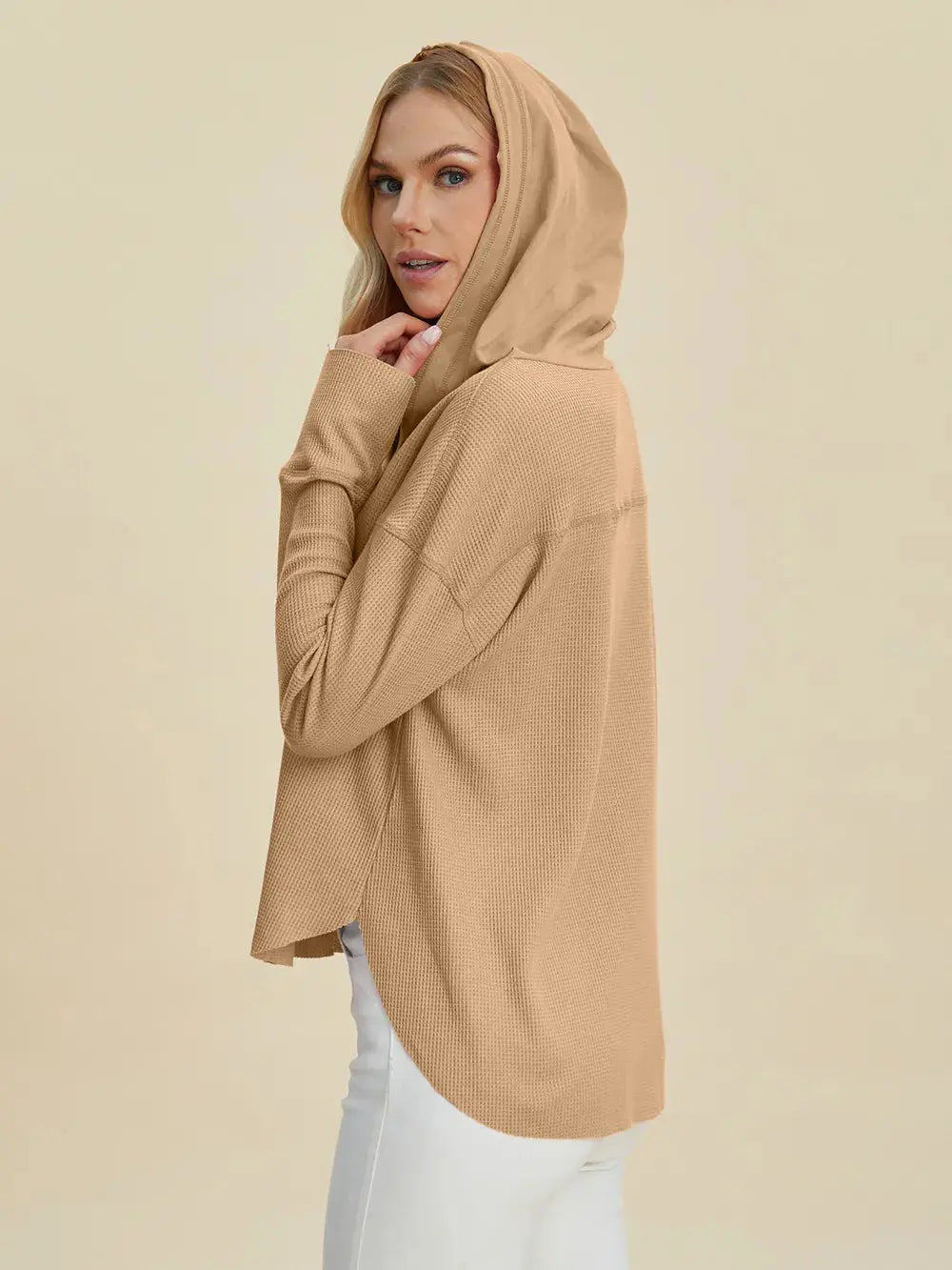 Double Take Full Size High Low Dropped Shoulder Long Sleeve Hoodie  Style Ratio