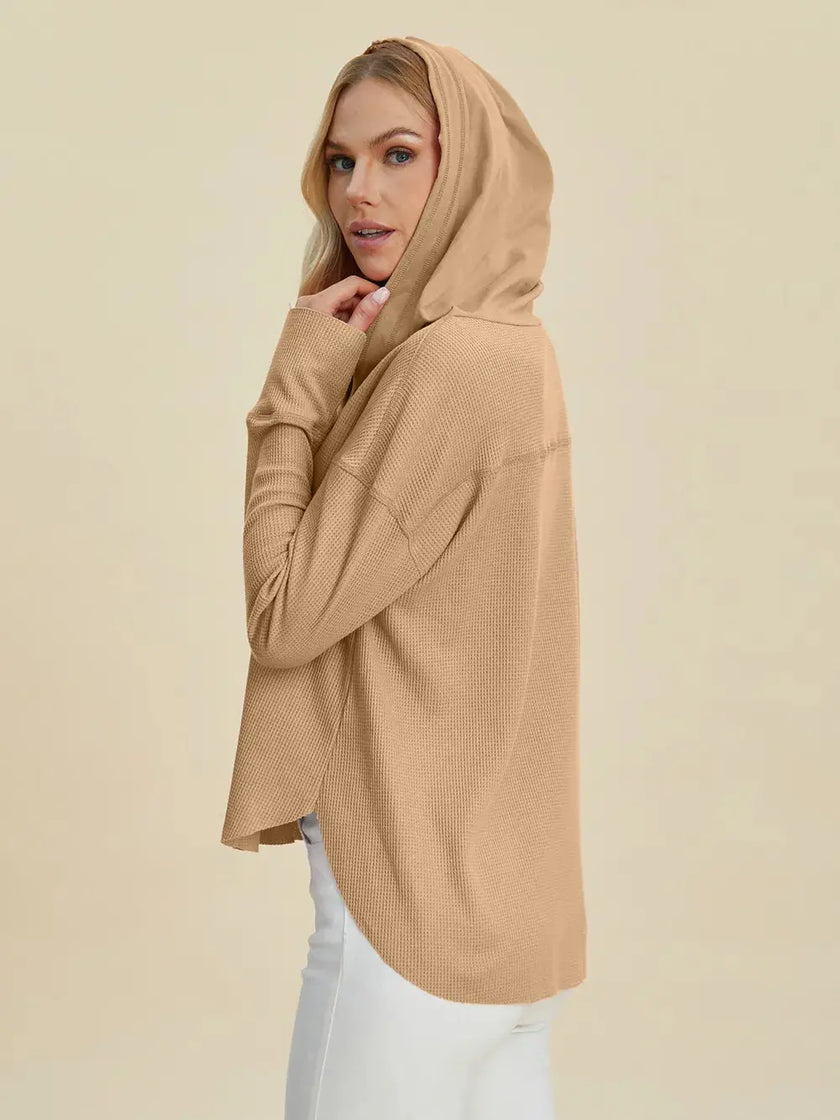 Double Take Full Size High Low Dropped Shoulder Long Sleeve Hoodie  Style Ratio