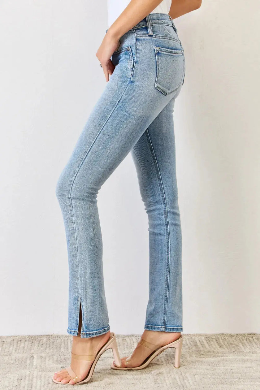 Kancan Full Size Mid Rise Y2K Slit Bootcut Jeans  Style Ratio