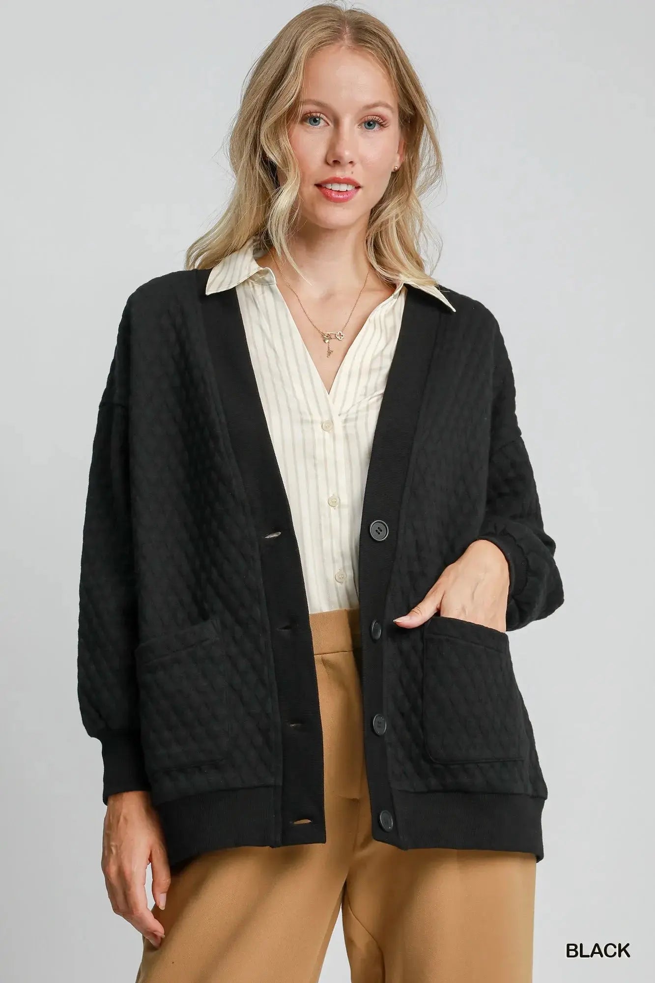 Umgee Button-Up Jacquard Cardigan  Style Ratio